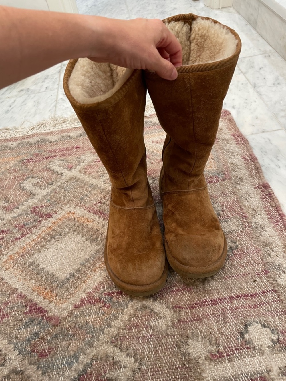 UGG Chestnut Suede Tall Shearling-Lined Boots with zipper back size 7